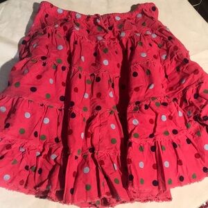 Mini Boden Polka Dot Corduroy Ruffle Skirt - Pink multi